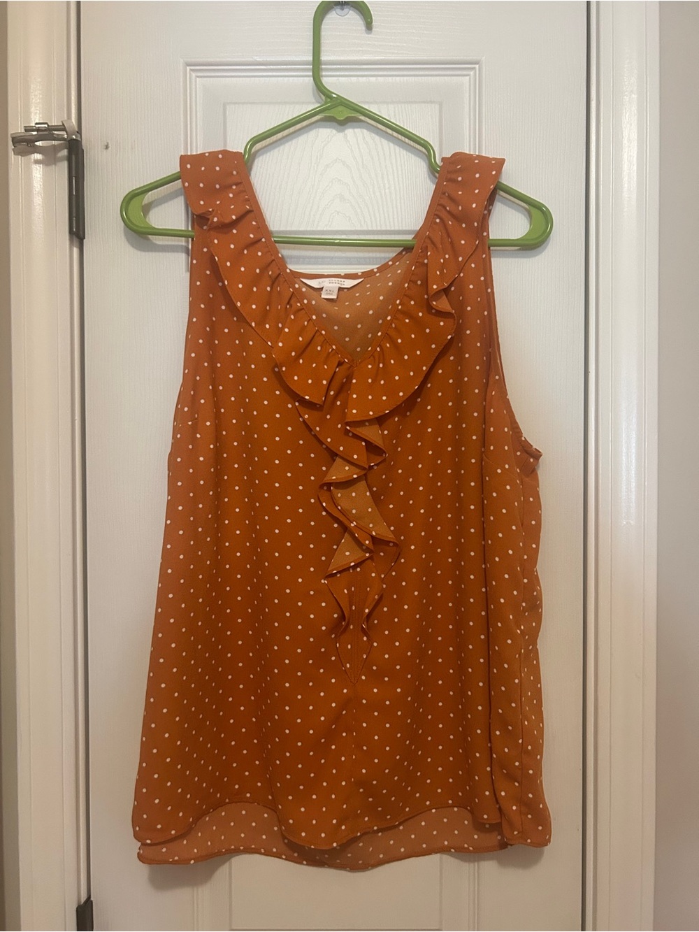 LC Lauren Conrad Rust Polka Dot Ruffle Blouse